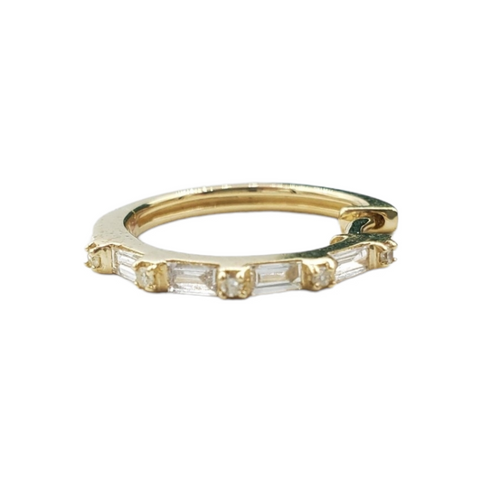 14k Gold Baguette Diamond Huggies Earrings #25564
