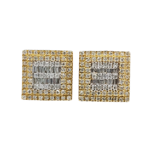 10k Gold Baguette Diamond Square Earrings #15326