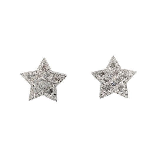10k Gold Baguette Diamond Star Earrings #21821