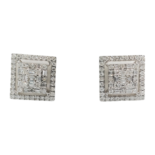 10k Gold Baguette Diamond Square Earrings #21776