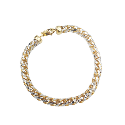 14K Solid Yellow Gold (Pave) Diamond Cut- Franco Bracelet