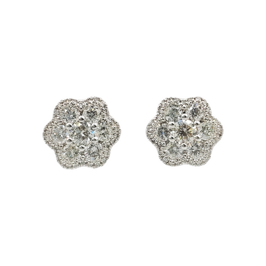 14k Gold Diamond Flower Earrings #13826