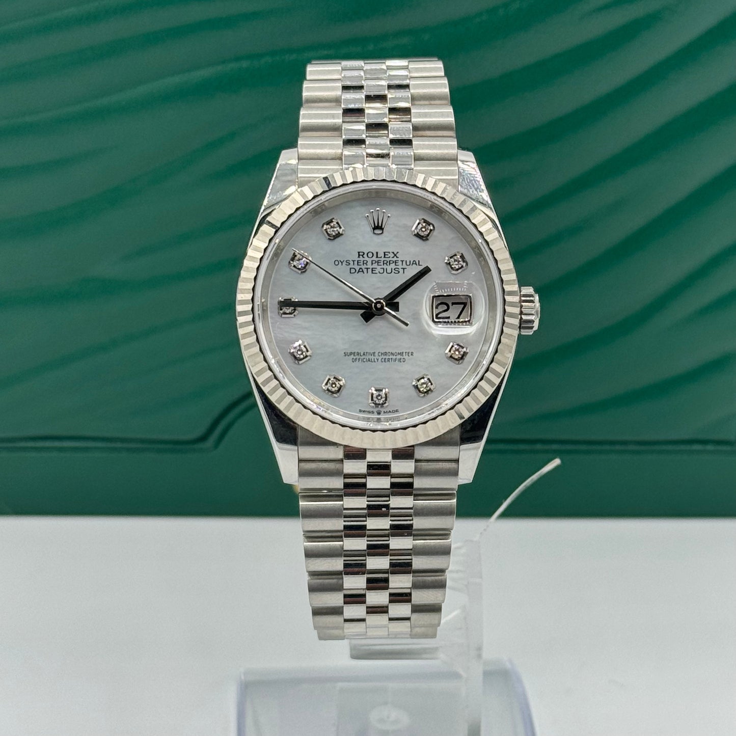 Rolex Steel Datejust 36 Watch - Fluted Bezel - Mother-of-Pearl Diamond Dial - Jubilee Bracelet - 126234 mdj
