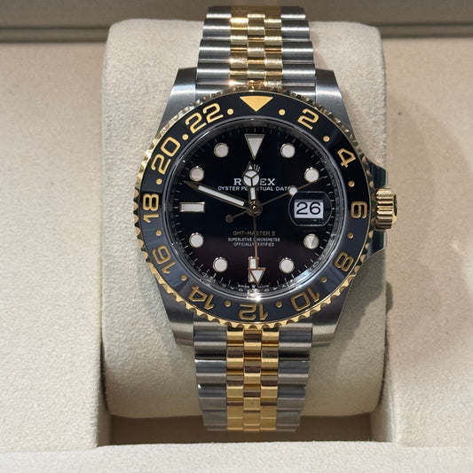 Rolex Yellow Rolesor GMT-Master II Watch - Bidirectional Rotatable Bezel - Black Dial - Jubilee Bracelet - 126713grnr bkj