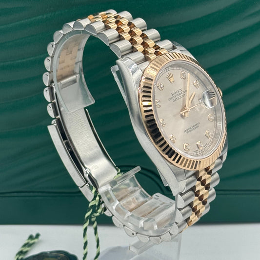 Rolex Steel and Everose Rolesor Datejust 41 Watch - Fluted Bezel - Sundust Diamond Dial - Jubilee Bracelet - 126331 sudj