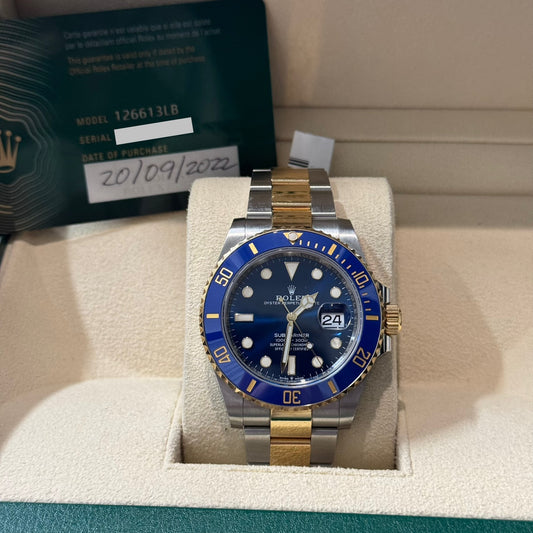 Rolex Steel and Gold Submariner Date Watch - Blue Bezel - Blue Dial - 126613LB