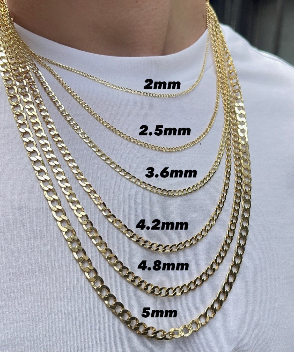 14K Gold- Hollow Cuban Link (Curb Cuban) Chain