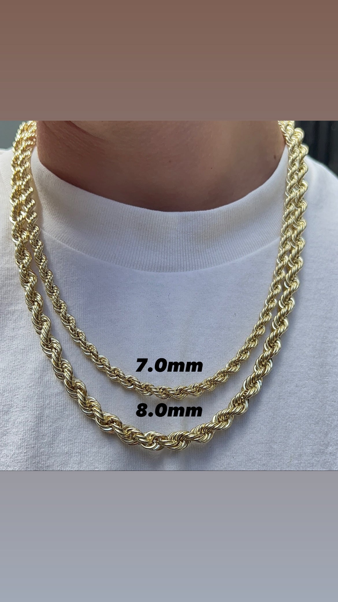 White gold rope store chain 5mm