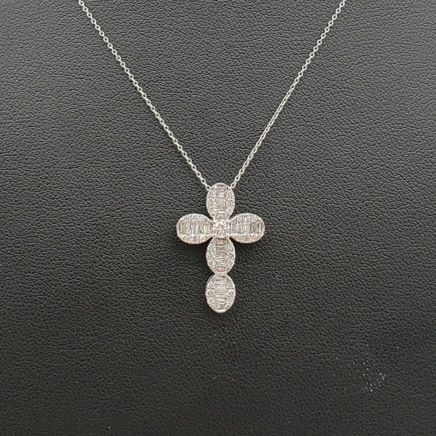 14k Baguette Diamond Cross With .75 Carats Of Diamonds and Rolo chain #27248