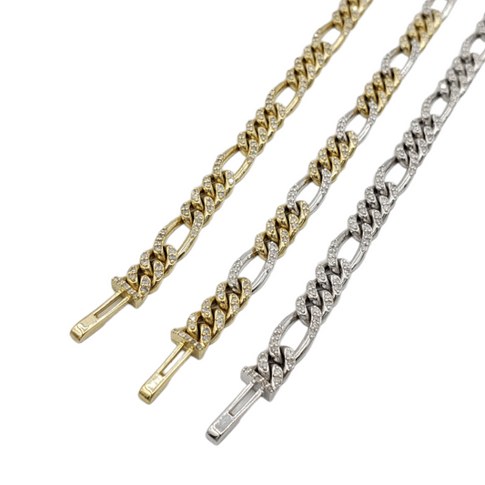 10K Gold- Iced Out Diamond Figaro Bracelets