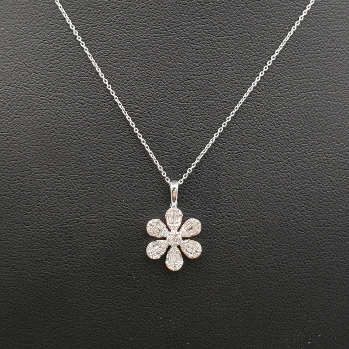 14k Baguette Diamond Flower With .40 Carats Of Diamonds and Rollo chain #27246