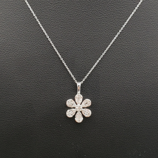 14k Baguette Diamond Flower With .40 Carats Of Diamonds and Rollo chain #27246