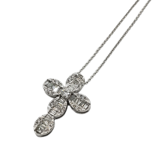 14k Baguette Diamond Cross With .75 Carats Of Diamonds and Rolo chain #27248