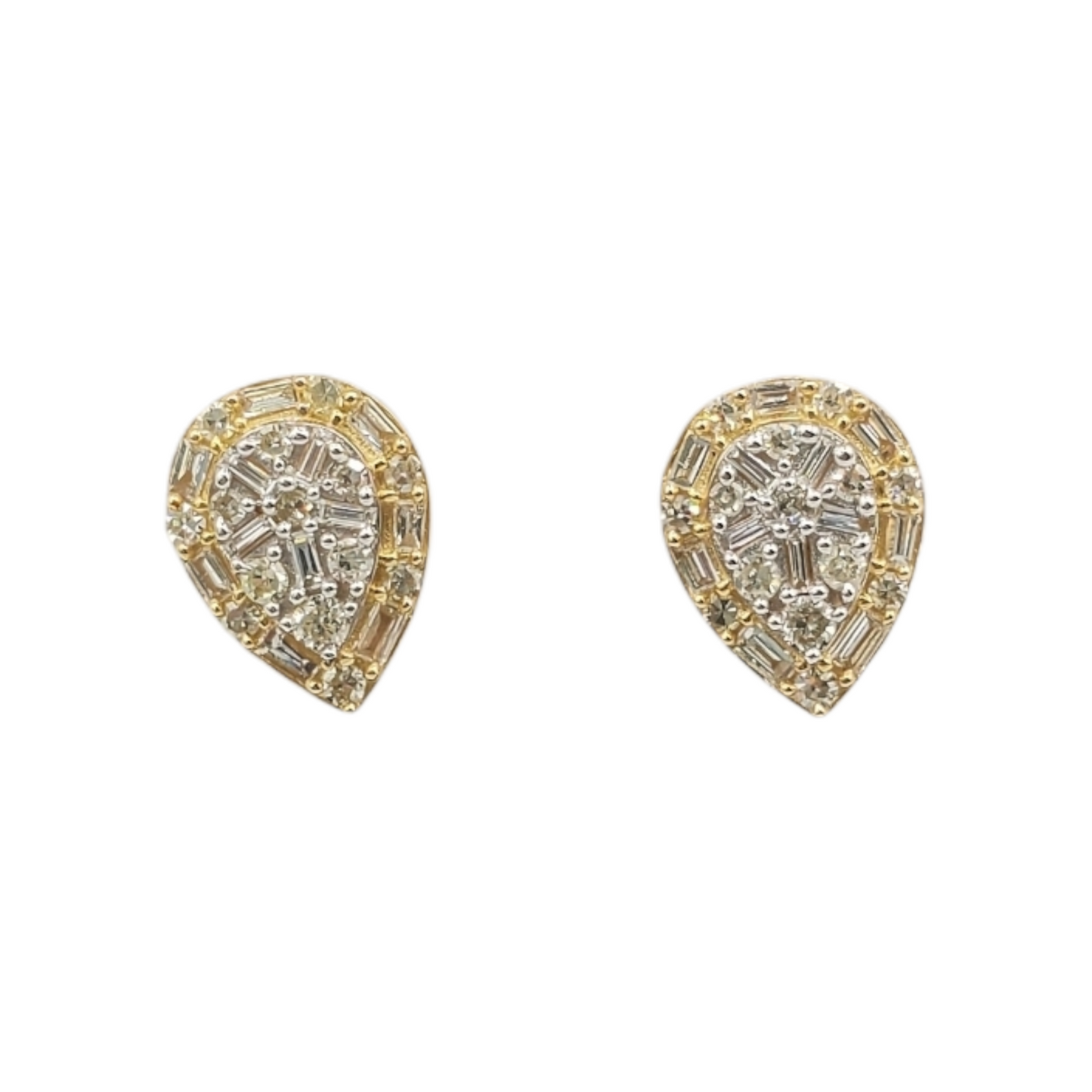 14k Gold Baguette Diamond Tear Drop Earrings #25561