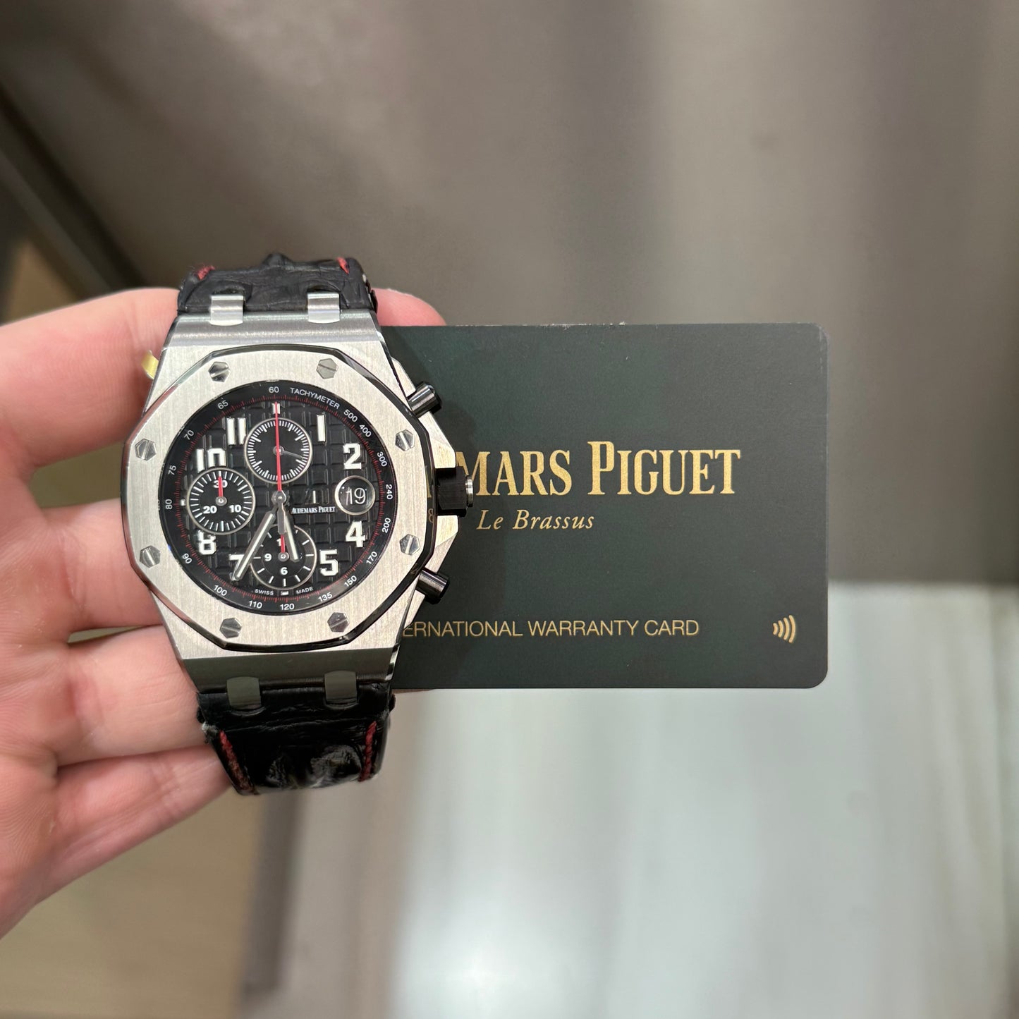 Audemars Piguet Offshore "Vampire" Chronograph 26470ST.OO.A101CR.01 Black Dial on Leather Strap Complete