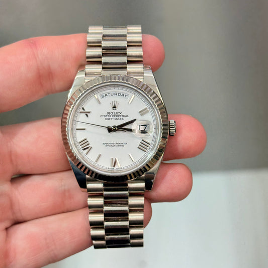 Rolex Day-Date 40 228239 White Bevelled Roman Dial on President Papers 2022