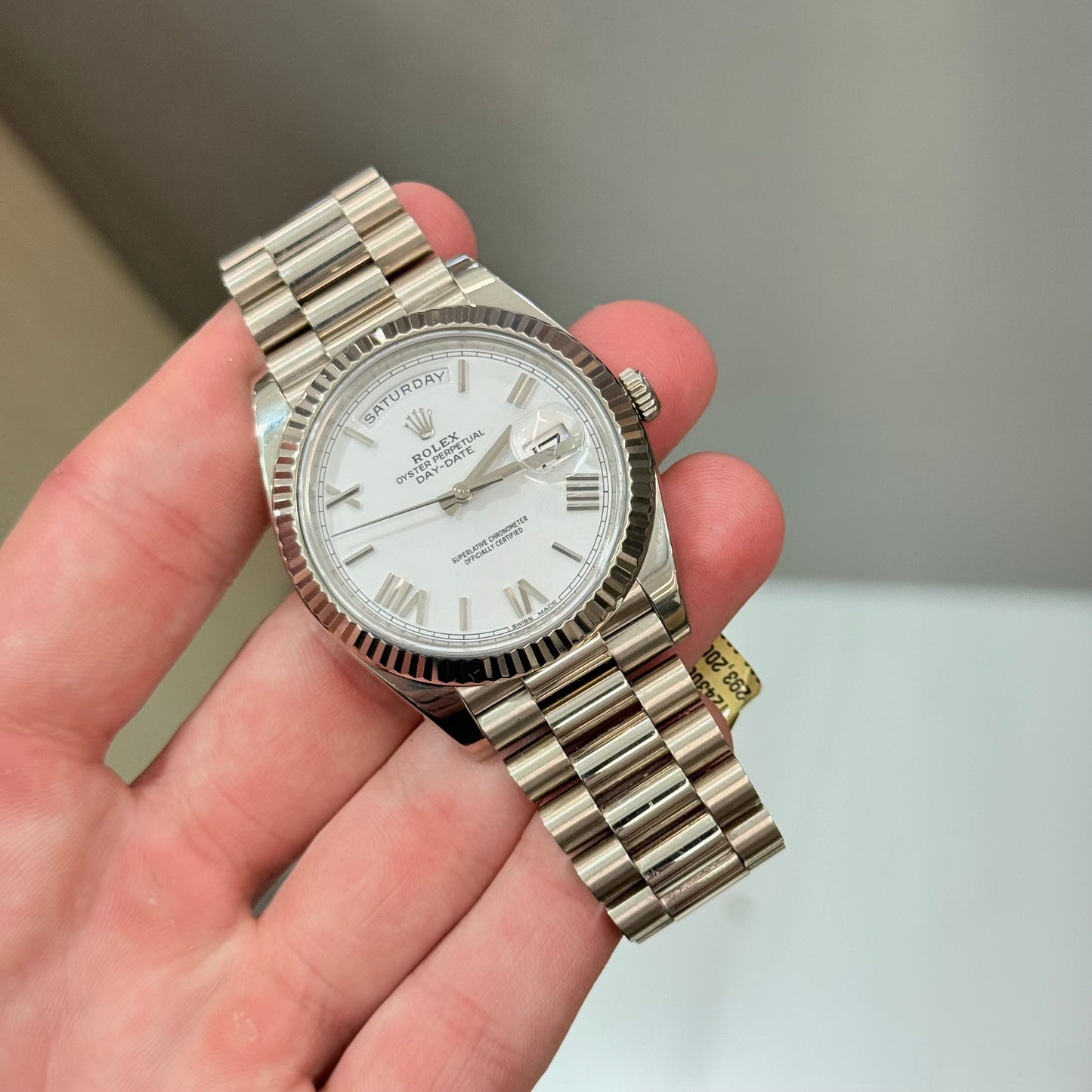Rolex Day-Date 40 228239 White Bevelled Roman Dial on President Papers 2022