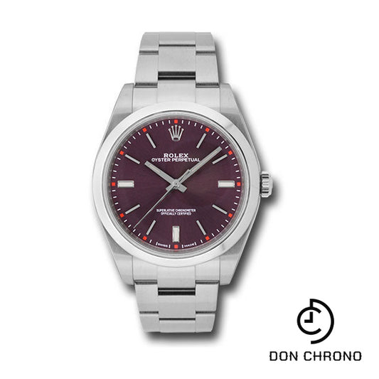 Rolex Steel Oyster Perpetual 39 Watch - Domed Bezel - Red Grape Index Dial - 114300 rgio