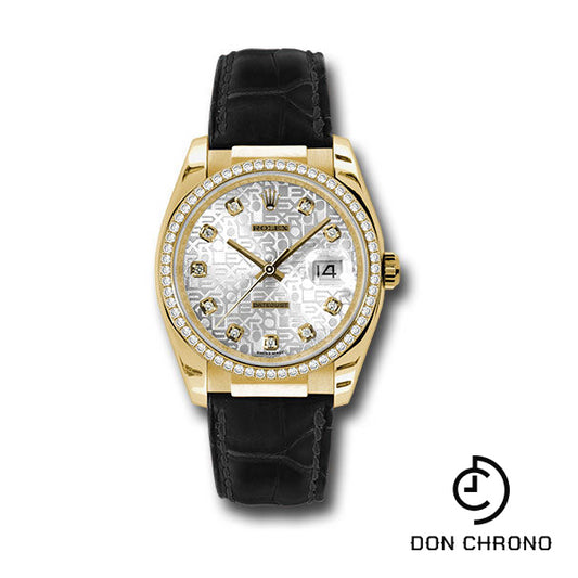 Rolex Yellow Gold Datejust 36 Watch - 60 Diamond Bezel - Silver Jubilee Diamond Dial - Leather - 116188 sjd