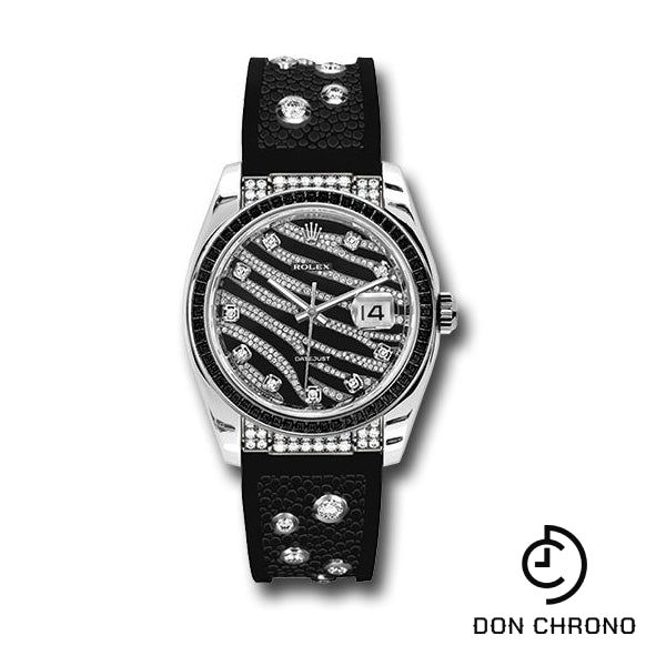 Rolex White Gold Datejust Royal Black 36 Watch - 60 Baguette Black Sapphires Bezel - Black And Diamond Paved Dial - Galuchat - 116199 SANR