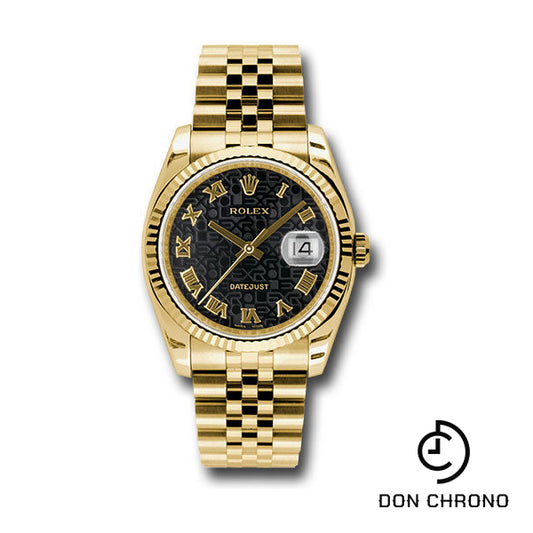 Rolex Yellow Gold Datejust 36 Watch - Fluted Bezel - Black Jubilee Roman Dial - Jubilee Bracelet - 116238 bkjrj