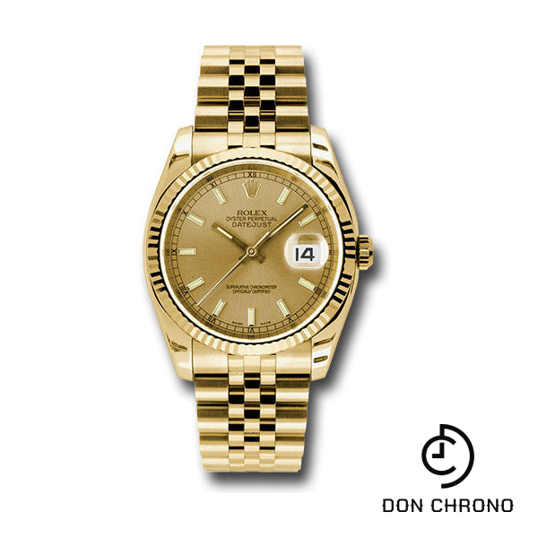 Rolex Yellow Gold Datejust 36 Watch - Fluted Bezel - Champagne Index Dial - Jubilee Bracelet - 116238 chsj