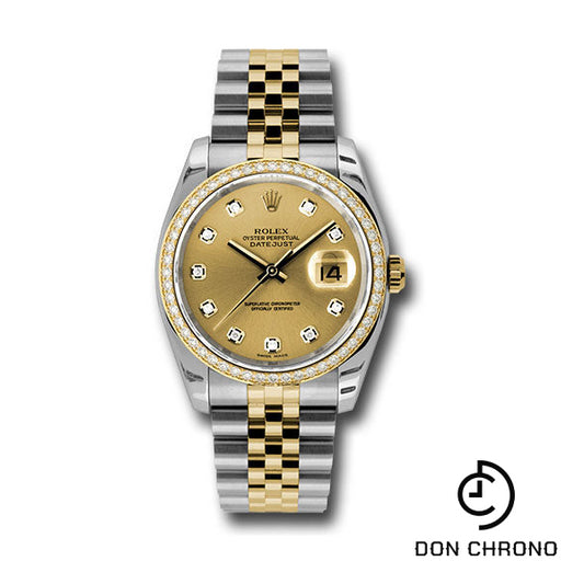 Rolex Steel and Yellow Gold Rolesor Datejust 36 Watch - 52 Brilliant-Cut Diamond Bezel - Champagne Diamond Dial - Jubilee Bracelet - 116243 chdj