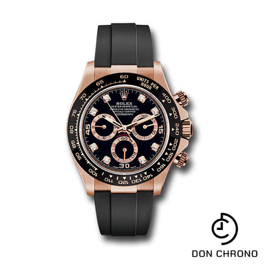 Rolex Everose Gold Cosmograph Daytona 40 Watch - Black Diamond Dial - Black Oysterflex Strap - 116515LN bkdof