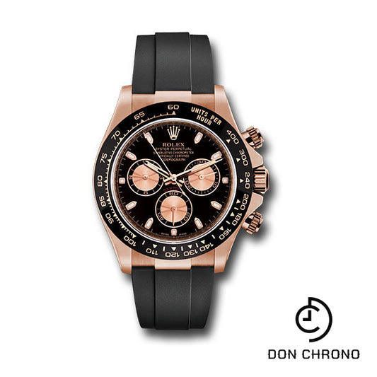 Rolex Everose Gold Cosmograph Daytona 40 Watch - Black Index Dial - Black Oysterflex Strap - 116515LN bkpof