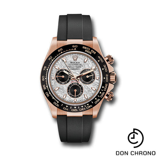 Rolex Everose Gold Cosmograph Daytona 40 Watch - Meteroite and Black Index Dial - Black Oysterflex Strap - 116515LN mtbkiof