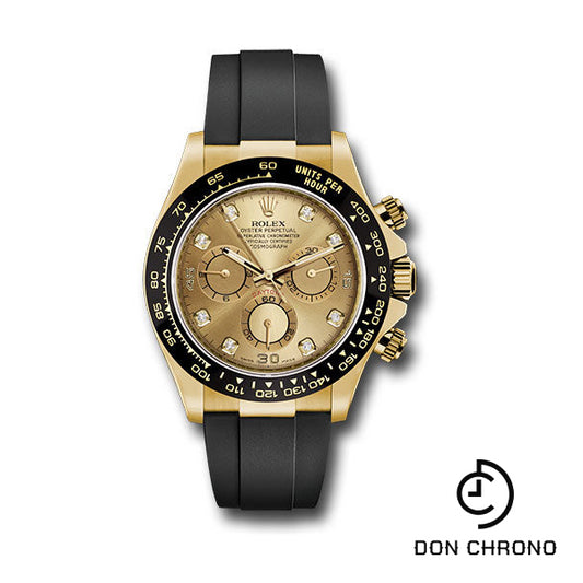 Rolex Yellow Gold Cosmograph Daytona 40 Watch - Champagne Diamond Dial - Black Oysterflex Strap - 116518LN chdof