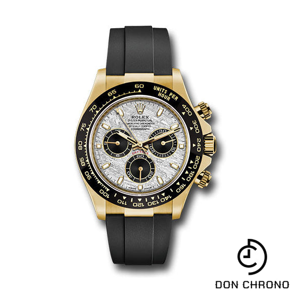 Rolex Yellow Gold Cosmograph Daytona 40 Watch - Meteorite and Black Index Dial - Black Oysterflex Strap - 116518LN mtbkiof