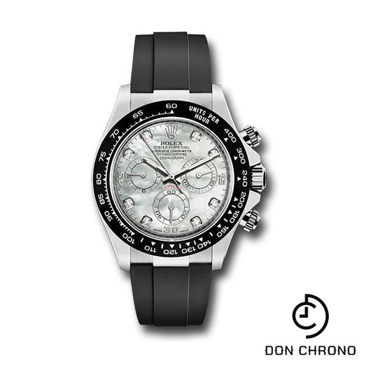 Rolex White Gold Cosmograph Daytona 40 Watch - Mother-of-Pearl Diamond Dial - Black Oysterflex Strap - 116519LN mdof