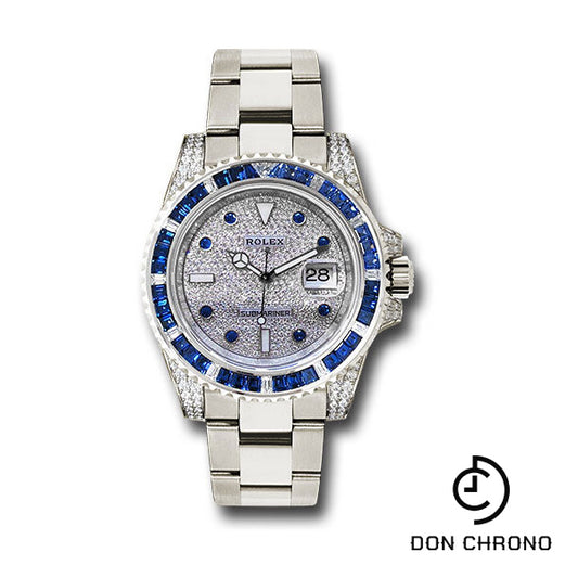 Rolex White Gold Submariner Date Watch - Sapphire And Diamond Bezel - Diamond Paved Dial - 116659 SABR dps