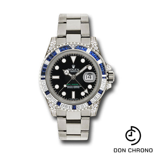 Rolex White Gold GMT-Master II 40 Watch - Diamond And Blue Sapphire Bezel - Black Dial - Oyster Bracelet - 116759SA