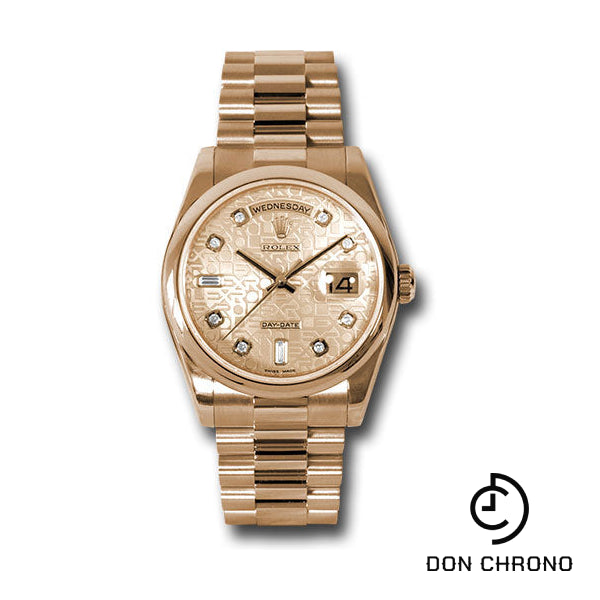 Rolex Pink Gold Day-Date 36 Watch - Domed Bezel - Pink Champagne Jubilee Diamond Dial - President Bracelet - 118205 chjdp