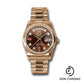 Rolex Everose Gold Day-Date 36 Watch - Domed Bezel - Chocolate Diamond And Ruby Dial - President Bracelet - 118205 chodrp