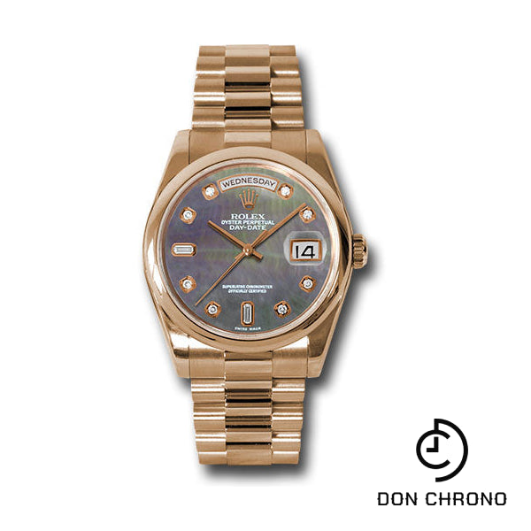 Rolex Pink Gold Day-Date 36 Watch - Domed Bezel - Dark Mother-Of-Pearl Diamond Dial - President Bracelet - 118205 dkmdp