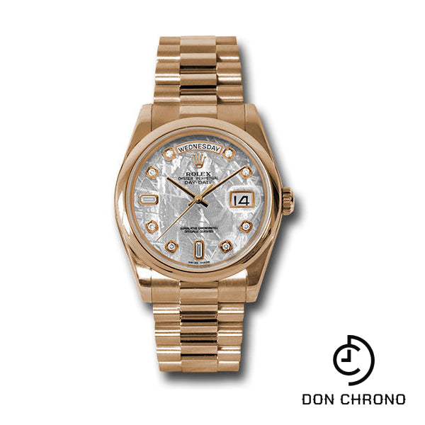 Rolex Pink Gold Day-Date 36 Watch - Domed Bezel - Meteorite Diamond Dial - President Bracelet - 118205 mtdp