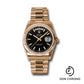 Rolex Pink Gold Day-Date 36 Watch - Fluted Bezel - Black Index Dial - President Bracelet - 118235 bksp