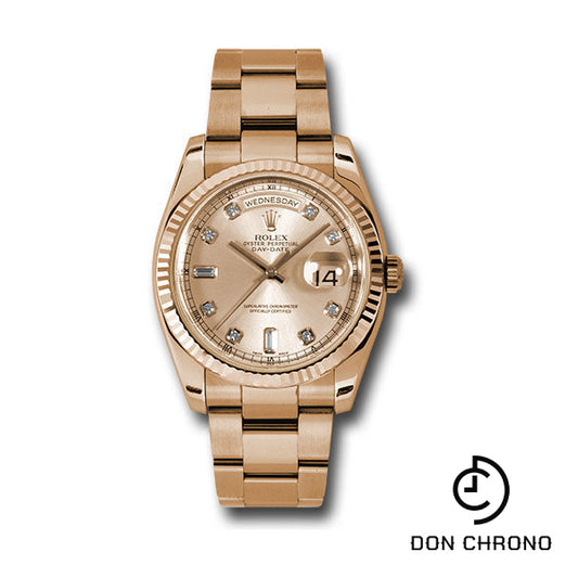 Rolex Pink Gold Day-Date 36 Watch - Fluted Bezel - Champange Diamond Dial - Oyster Bracelet - 118235 chdo