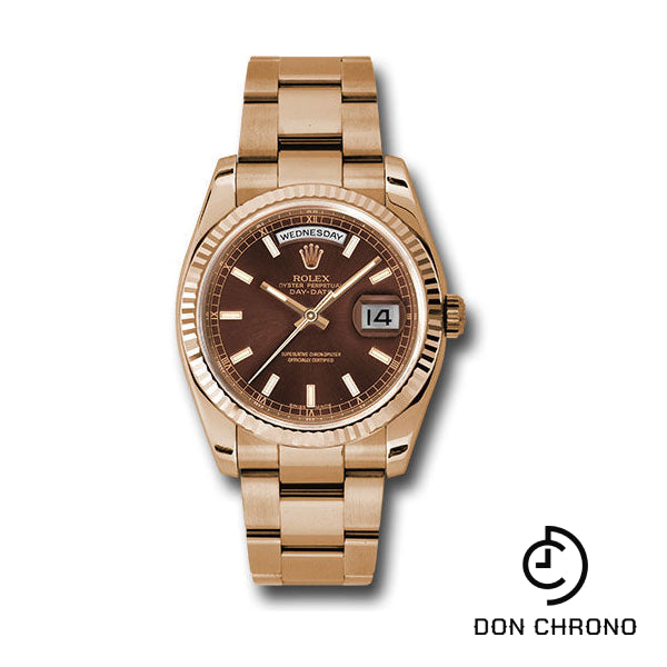 Rolex Everose Gold Day-Date 36 Watch - Fluted Bezel - Chocolate Index Dial - Oyster Bracelet - 118235 choio