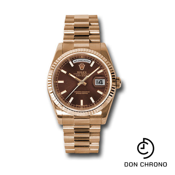 Rolex Everose Gold Day-Date 36 Watch - Fluted Bezel - Chocolate Index Dial - President Bracelet - 118235 choip