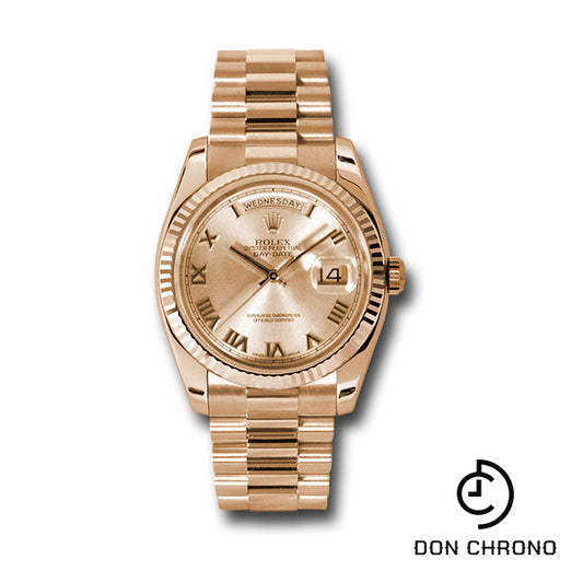 Rolex Pink Gold Day-Date 36 Watch - Fluted Bezel - Champagne Roman Dial - President Bracelet - 118235 chrp