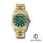 Rolex Yellow Gold Day-Date 36 Watch - Fluted Bezel - Green Index Dial - President Bracelet - 118238 grip