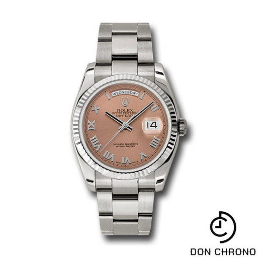 Rolex White Gold Day-Date 36 Watch - Fluted Bezel - Copper Roman Dial - Oyster Bracelet - 118239 cro