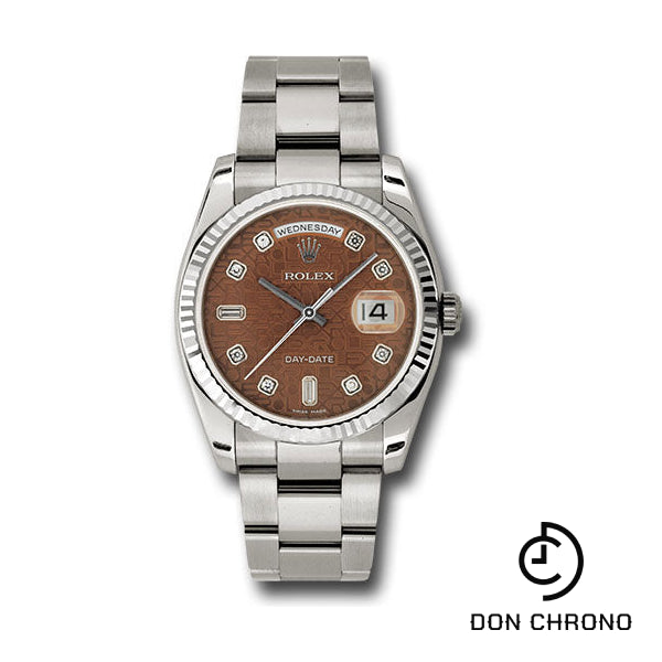 Rolex White Gold Day-Date 36 Watch - Fluted Bezel - Havana Brown Jubilee Diamond Dial - Oyster Bracelet - 118239 hbjdo