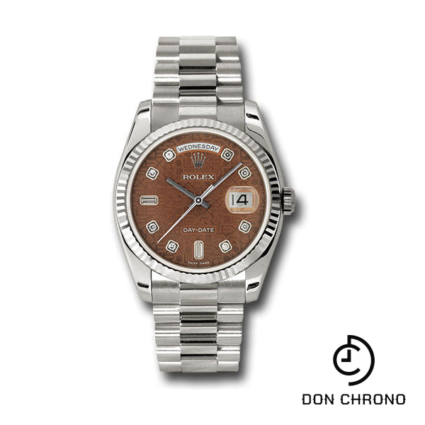 Rolex White Gold Day-Date 36 Watch - Fluted Bezel - Havana Brown Diamond Dial - President Bracelet - 118239 hbjdp