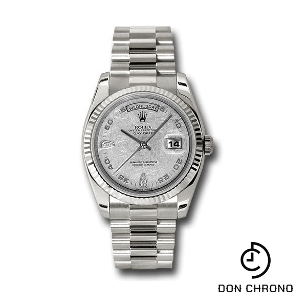 Rolex White Gold Day-Date 36 Watch - Fluted Bezel - Meteorite Diamond Dial - President Bracelet - 118239 mtadp