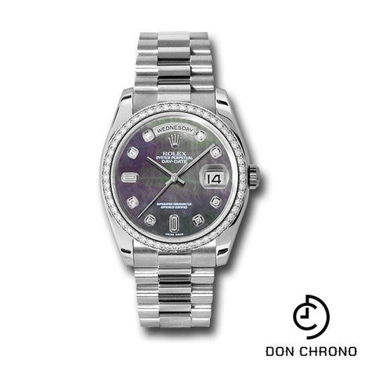 Rolex Platinum Day-Date 36 Watch -  Bezel - Dark Mother-Of-Pearl Diamond Dial - President Bracelet - 118346 dkmdp
